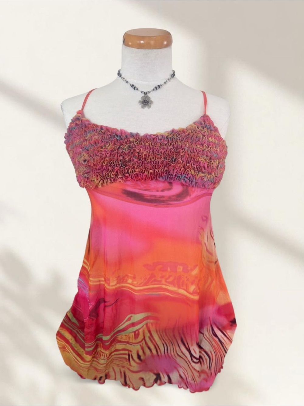 La SENZA Pink & Orange Smocked-Top Spaghetti Strap Cami